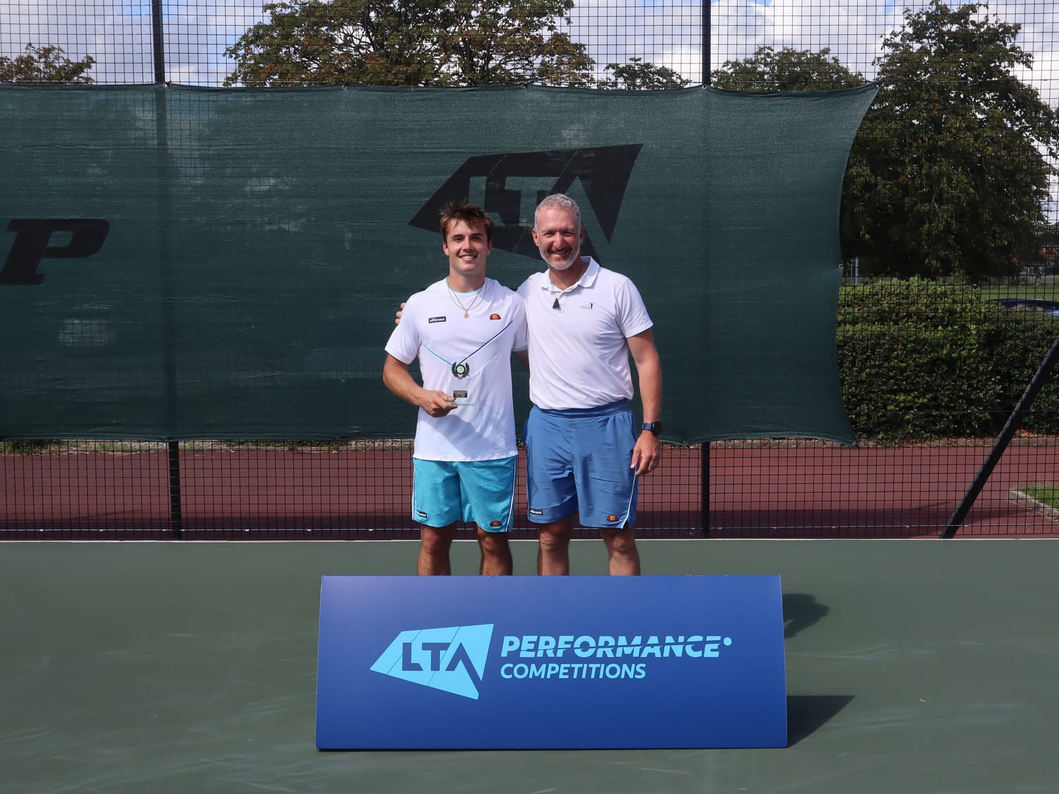 Benoit Foucher with Arthur Fery after an LTA Performance Competitions title